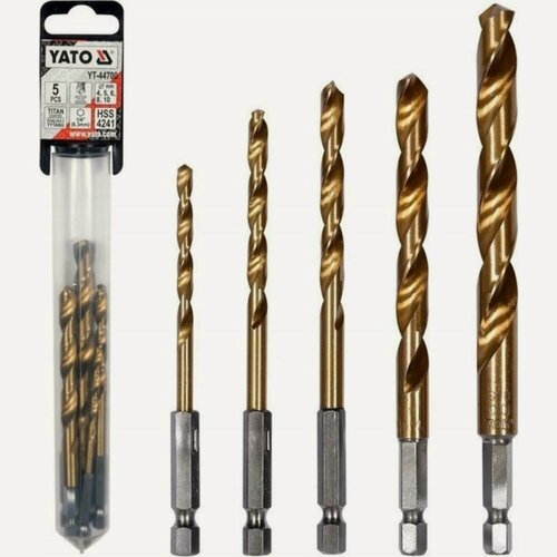 Изображение товара Набор сверл по металлу с хвостиком YATO 1/4 HEX (5 шт.) титан 4-10 мм YT-44700 3624024700092 1
