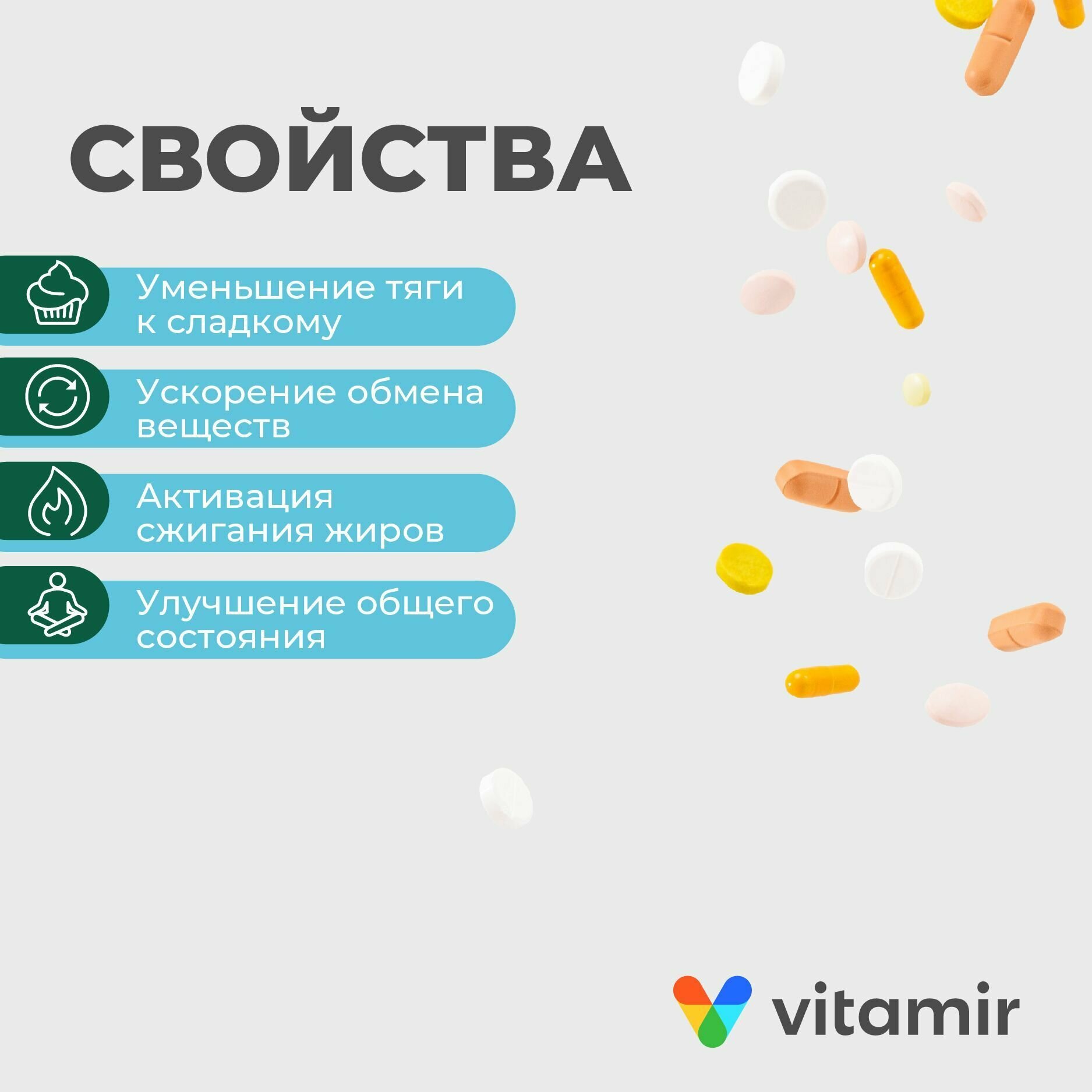 Изображение Пиколинат хрома Премиум VITAMIR для похудения, уменьшения аппетита, снижения холестерина таб. №30