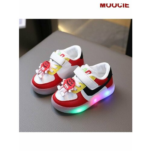 фото Кроссовки moocie светодиодная детская спортивная обувь с подсветкой, размер int 22, бордовый