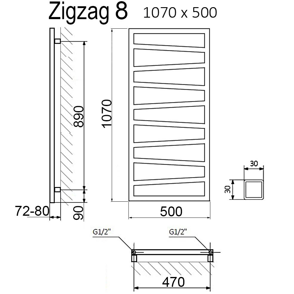 Полотенцесушитель электрический Terma Zigzag 1070x500 белый матовый - фото №2