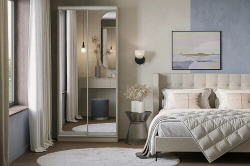 Изображение товара Шкаф-купе МебельЛэнд24 Борнео - 2.5С Кашемир 110x50x210 бежевый для одежды двухдверный с 2 зеркалами