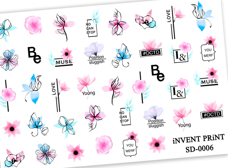 Водные наклейки для ногтей слайдеры iNVENT PRiNT Цветы SD-06