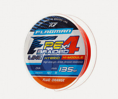 Изображение товара FLAGMAN Шнур PE Hybrid F4 135м FluoOrange 0,08мм 3,6кг 8lb