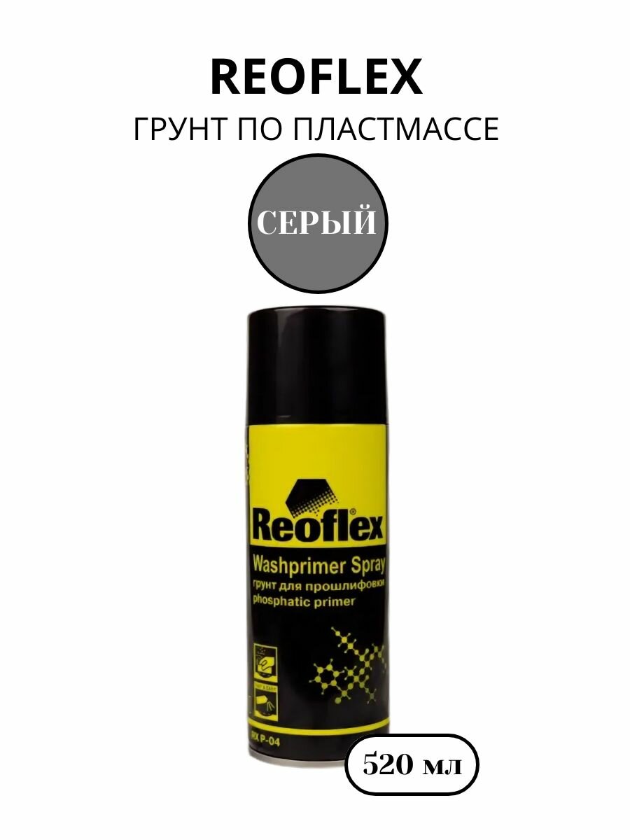 Грунт в аэрозоле Reoflex Washprimer Spray для прошлифовки, 520мл, серый
