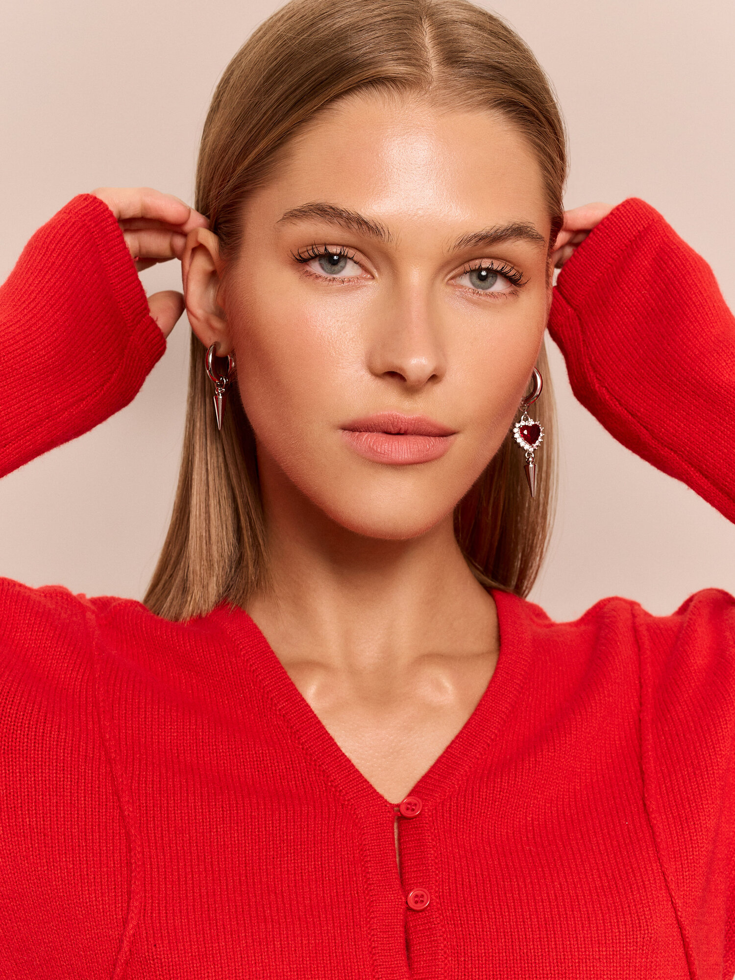 Серьги конго, с подвесками ELTANIKA, серебристый/красный — фото 1