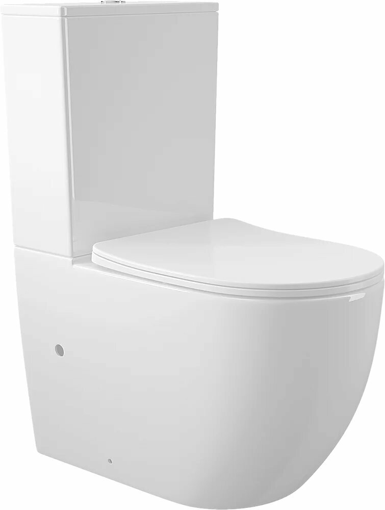 Унитаз-компакт напольный Aqueduto Ovo AQDSOVO10 с микролифтом безободковый фаянсовый антивсплеск белый с нижним подводом овальный