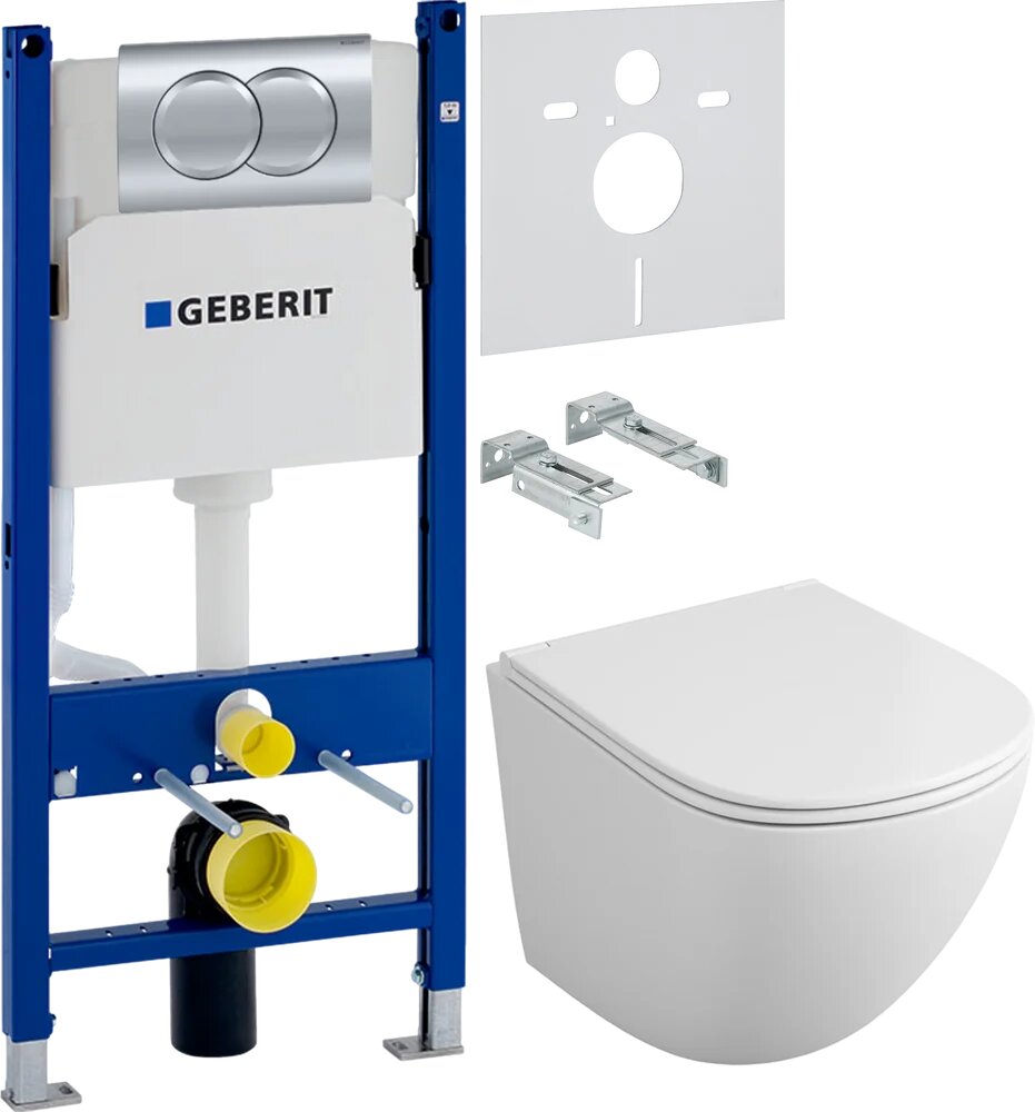 Комплект 3 в 1 Унитаз подвесной Owl 1975 Vind TOWLT190302 / Инсталляция с кнопкой Geberit Duofix Delta 458.149.21.1 цвет хром / Звукоизоляция 156.050.00.1