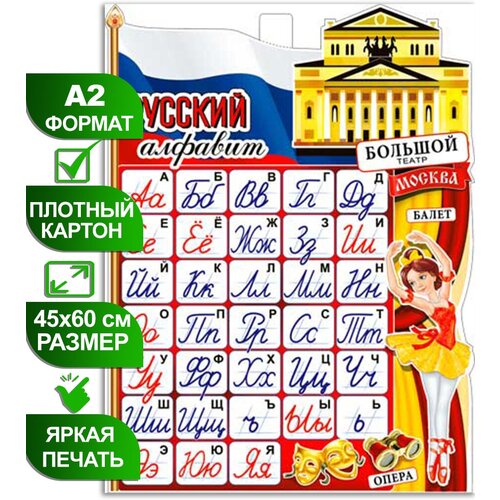 Обучающий плакат Русский алфавит, формат А2, 45х60 см, картон обучающий плакат пиши правильно формат а2 45х60 см картон 1 шт