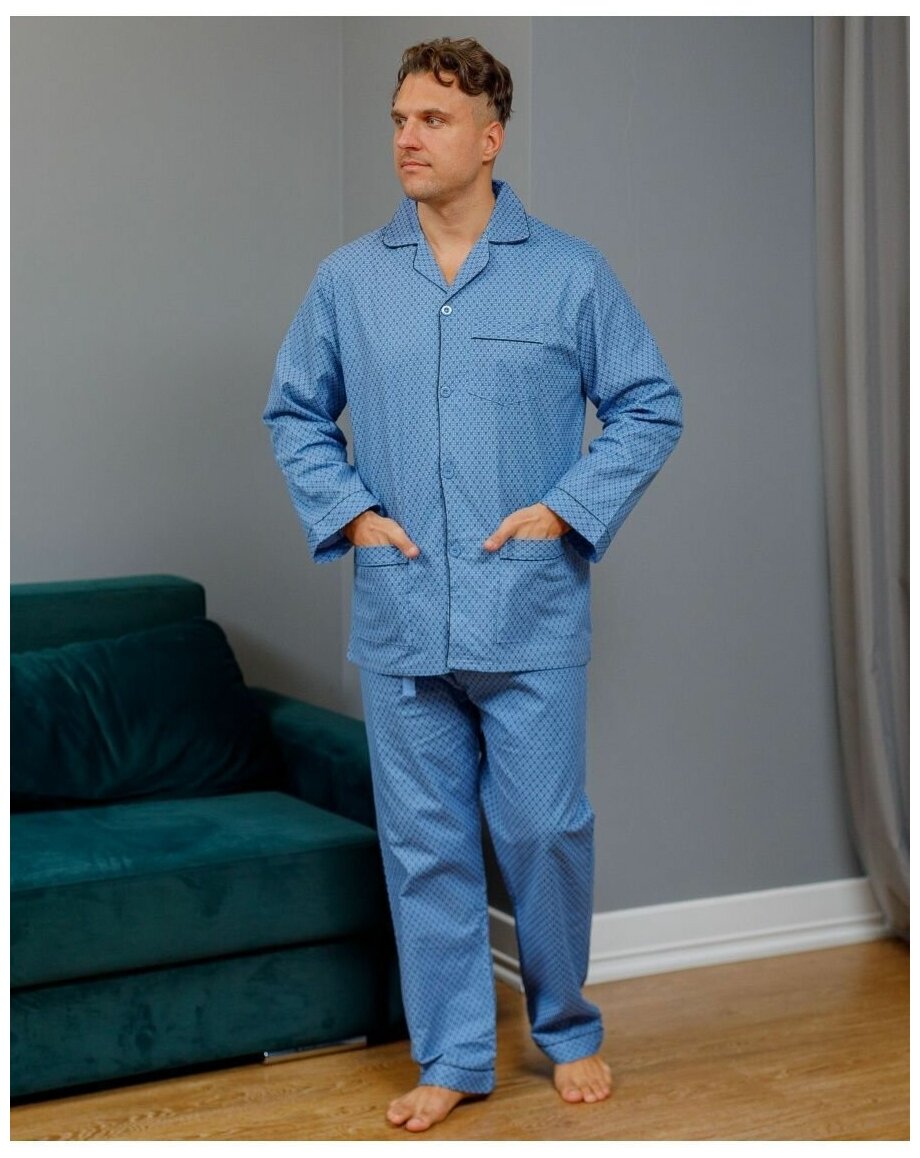 Пижама мужская со штанами и рубашкой хлопок фланелевая_размер48 - фотография № 4