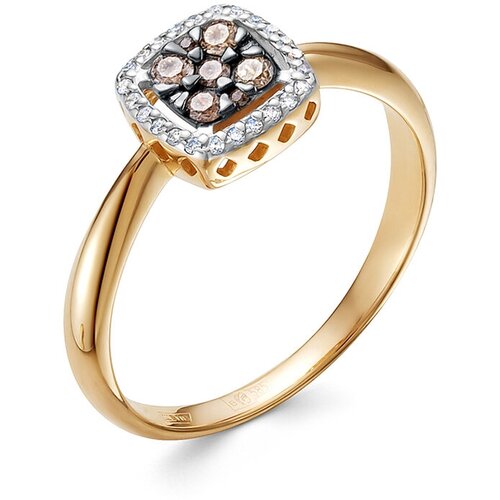 Кольцо Vesna jewelry, красное золото, 585 проба, родирование, бриллиант, размер 17, коричневый
