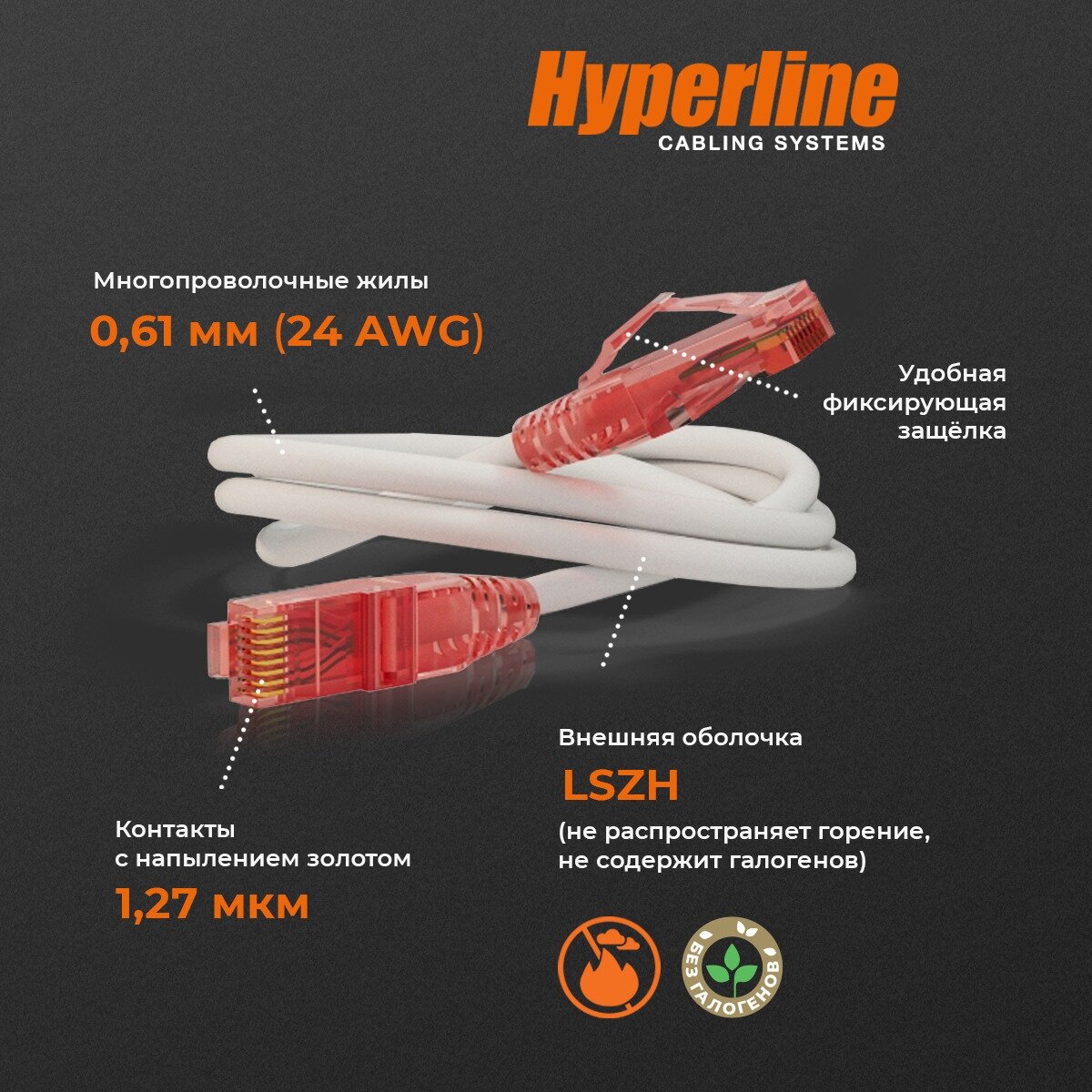 Патч-корд Hyperline U/UTP, сетевой кабель Ethernet Lan для интернета, категория 5e, витой, 100% Fluke, LSZH, 3 м, серый