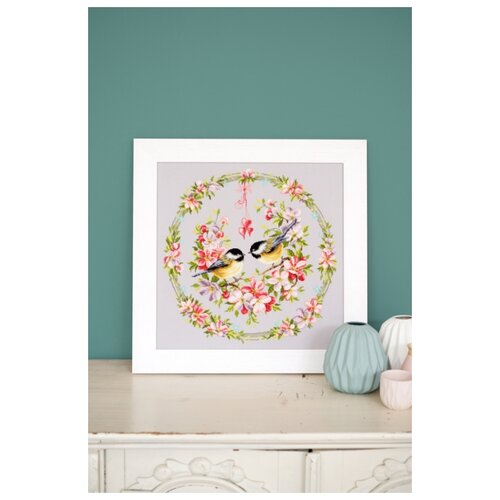 фото Набор для вышивания синицы на цветочном венке 41 х 41 см pn-0169582 vervaco