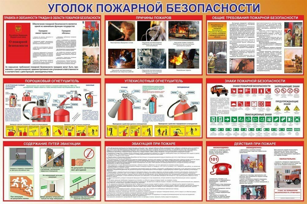 Стенд Уголок пожарной безопасности размер 1200 х 800 пластик 3 мм