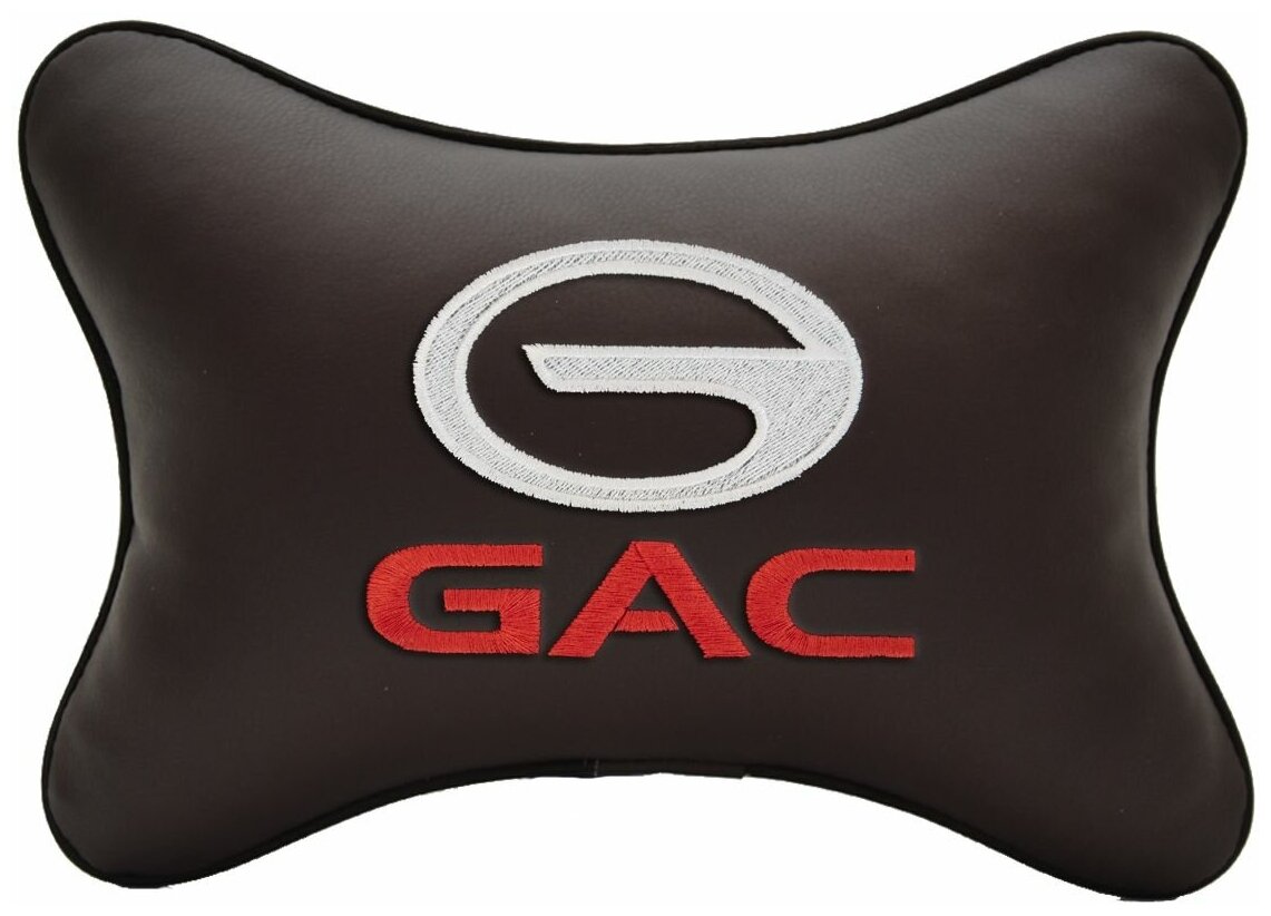 Автомобильная подушка на подголовник экокожа Coffee с логотипом автомобиля GAC