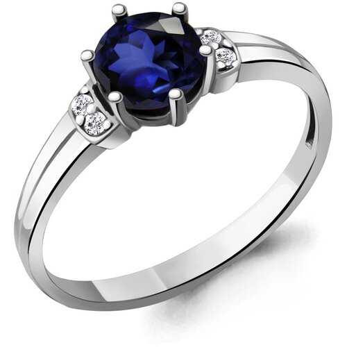 фото Серебряное кольцо aquamarine а68785б с фианитом и гидротермальным сапфиром, размер 16,5 diamant-online