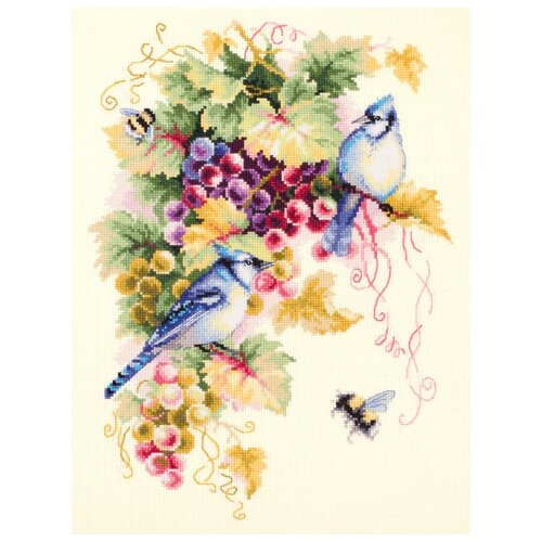 фото "чудесная игла" набор для вышивания 130-022 "сойки и виноград" 25 х 35 см