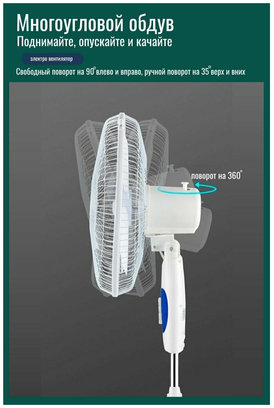 Вентилятор / Вентилятор охлаждения / Вентилятор напольный / Вентилятор скоростной / Электровентилятор / Вентилятор бытовой / Вентилятор (белый) - фотография № 5