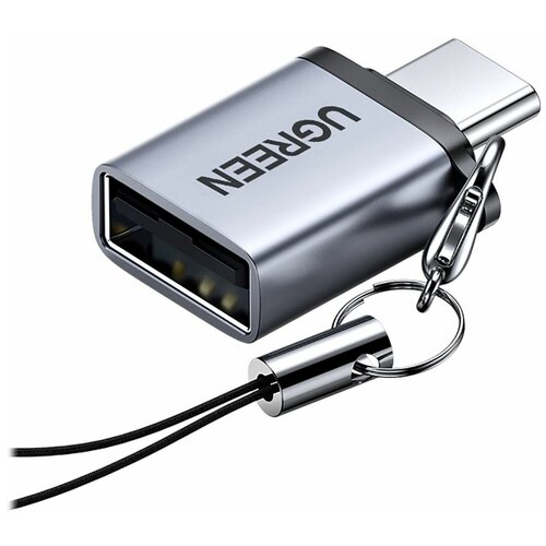 Адаптер-переходник Ugreen USB C - USB A 3.0 со шнурком для брелка, цвет серый (50283)