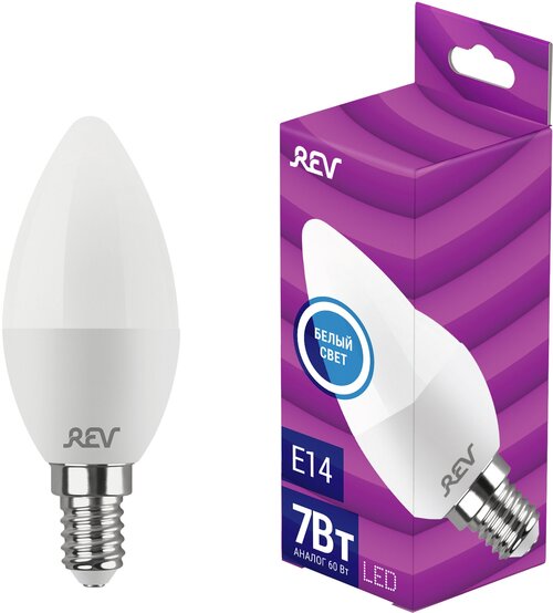 Лампа светодиодная REV 32350 1, E14, C37, 7 Вт, 4000 К