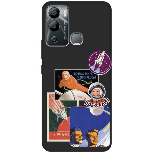 Матовый Soft Touch силиконовый чехол на Infinix Hot 12i / Инфиникс Хот 12и с 3D принтом Yuri Gagarin Stickers черный силиконовый чехол на infinix hot 12i инфиникс хот 12и silky touch premium с принтом yuri gagarin stickers красный