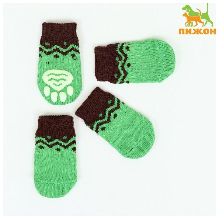 Носки нескользящие, размер S (2,5/3,5 * 6 см), набор 4 шт , зеленые 9426514
