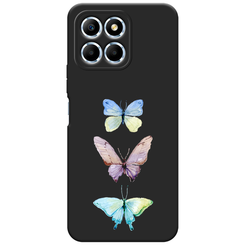 Матовый силиконовый чехол на Honor X6s / Хонор X6s Акварельные бабочки, черный
