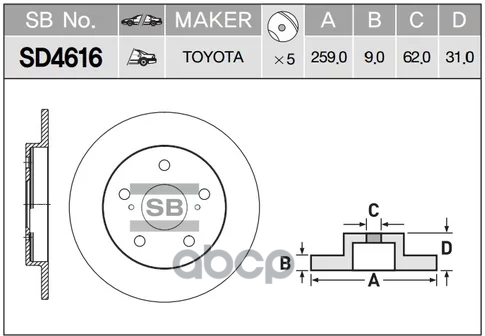 Диск Тормозной Toyota Auris 1.4/1.6 Ti 07 Sd4616 Sangsin brake арт. SD4616