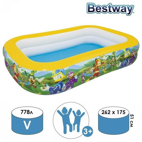 Bestway Бассейн надувной «Микки-Маус», 262 х 175 х 51 см, от 3 лет, 91008 Bestway батут надувной 175 х 175 х 130 см до 85 кг от 3 лет 52441 bestway