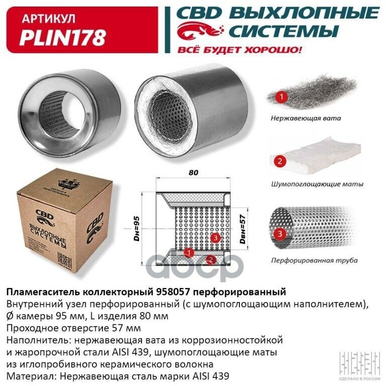 Пламегаситель Коллекторный 958057 Перфорированный Из Нерж. стали. Cbd. Plin178 CBD арт. plin178