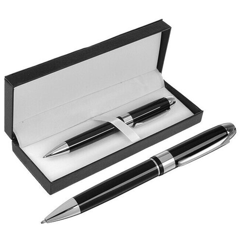 ручка подарочная шариковая в кожзам футляре классика чёрно серебристая 3590823 Ручка подарочная, шариковая, в кожзам футляре, поворотная, чёрно-серебристый корпус