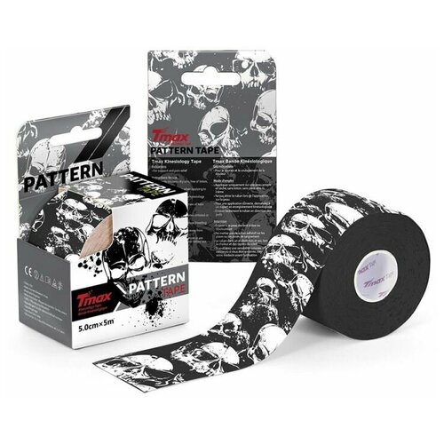 Тейп кинезиологический Tmax Pattern Skull (5 см x 5 м), рисунок черепа тейп кинезиологический physiotape physiotape no 1 blue 5 см x 5 м арт 100398 голубой