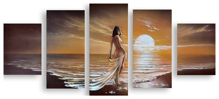 Модульная картина на холсте "Девушка у моря" 150x73 см