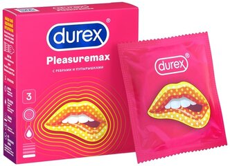 Презервативы Durex Pleasuremax с ребрами и пупырышками, 3 шт.