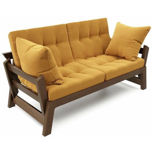 Садовый диван кушетка Soft Element Моди, жёлтый венге, из дерева, подушки, раскладной, на террасу, на веранду, для дачи, для бани в комнату отдыха