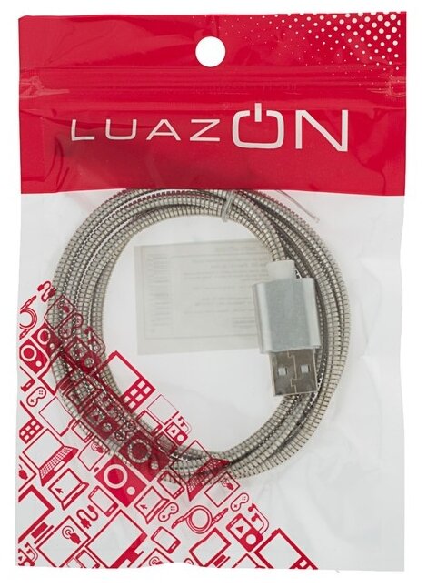 Кабель LuazON USB - Lightning 1 м серебро фото 3