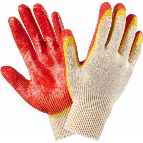 перчатки хб с двойным латексным обливом 5 пар красные Перчатки хозяйственные с двойным латексным покрытием Премиум, красные, 30 пар