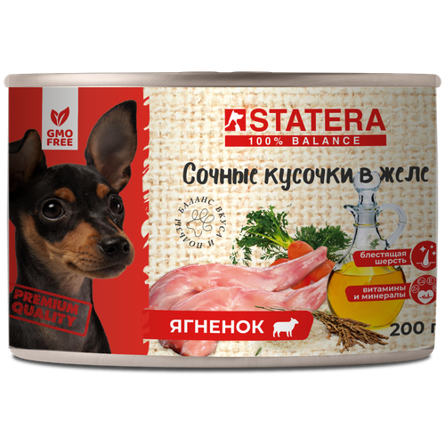 Консервированный влажный корм для собак Statera - сочные кусочки в желе с ягненком 200 гр