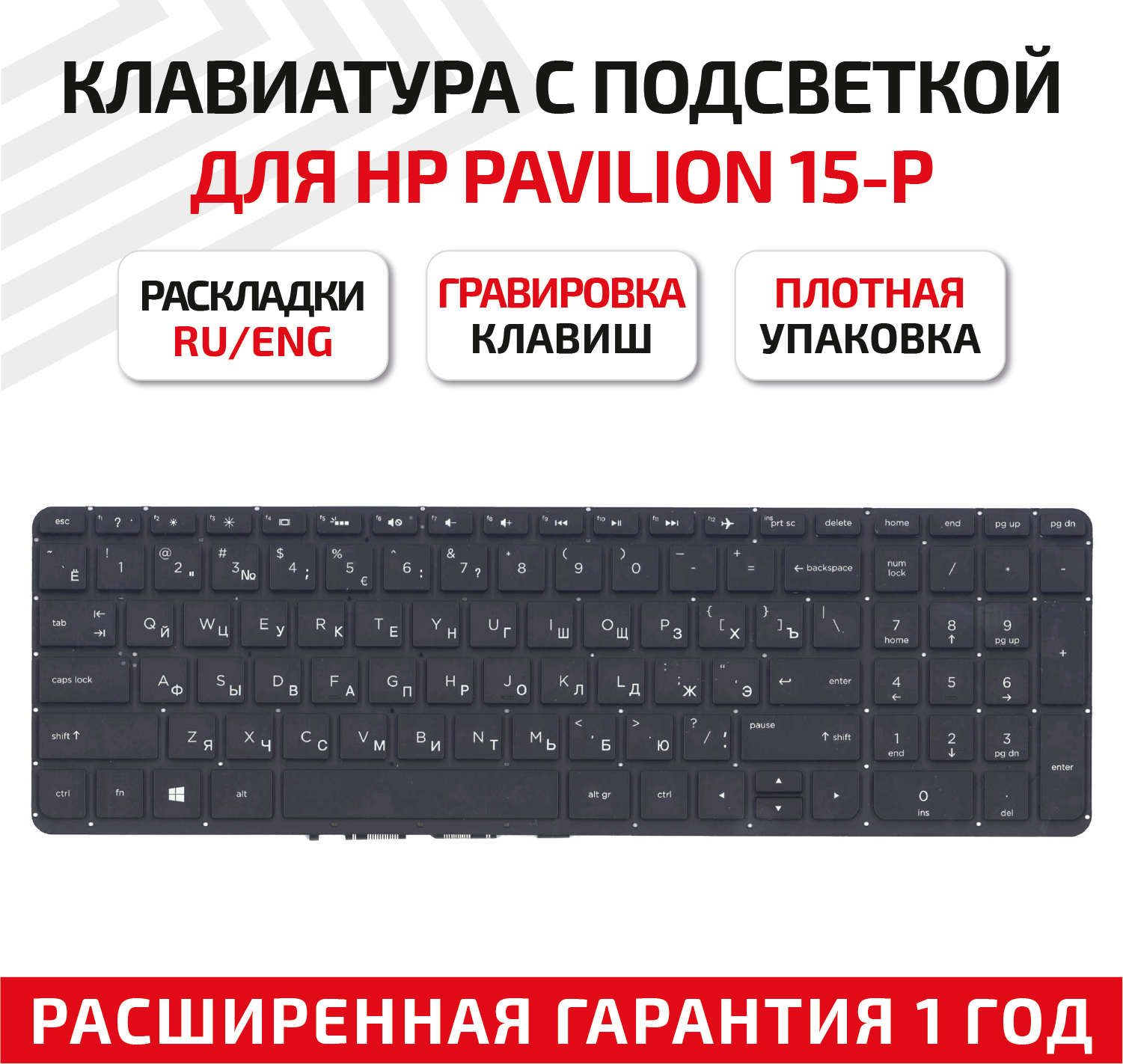 Клавиатура (keyboard) 9Z. N9HBQ.901 для ноутбука HP Pavilion 15-P, 17-F, 15-P000, 15-P, 15t-p000, 15z-p000, 15Z-P, 17-F, черная с подсветкой