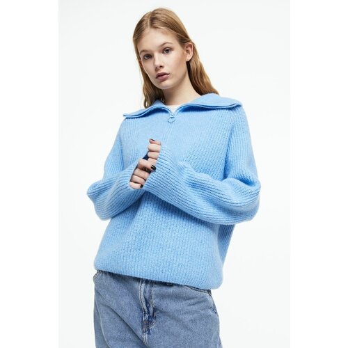 фото Свитер в рубчик с застежкой-молнией - светло-синий - xxs h&m