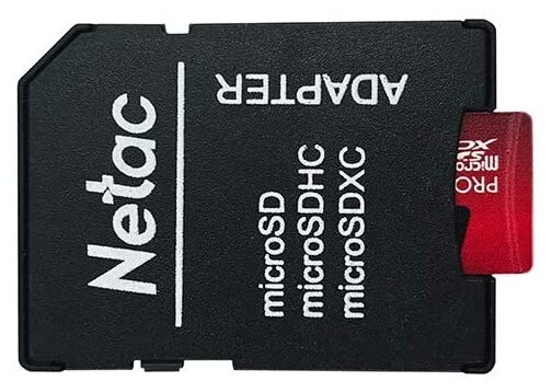Карта памяти Netac NT02P500PRO-064G-R 64 ГБ, скорость чтения 100 МБ/с, адаптер на SD