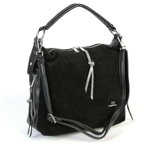 Женская сумка хобо из эко кожи и замши 3081-80А Блек (125879)