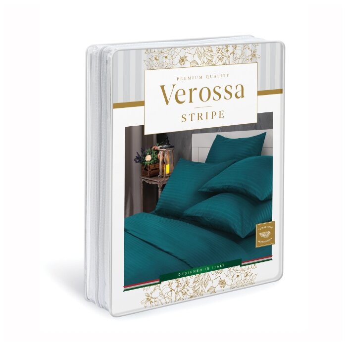Комплект постельного белья Verossa Blumarine, 2-спальное, страйп-сатин, изумрудный - фотография № 7