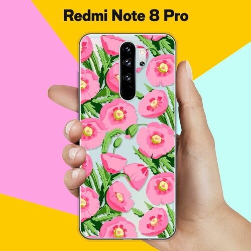 Силиконовый чехол Узор из цветов на Xiaomi Redmi Note 8 Pro чехол книжка на xiaomi redmi note 8 pro сяоми редми ноут 8 про с 3d принтом паттерн из блоков золотой