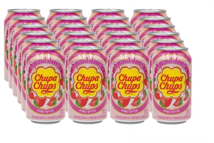 Напиток Chupa Chups Sparkling Strawberry 0.345л Упаковка 24 шт - фотография № 1