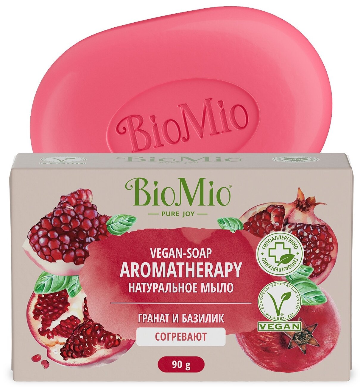 Натуральное мыло "Гранат и базилик" Vegan Soap Aromatherapy, 90 г BioMio - фото №1