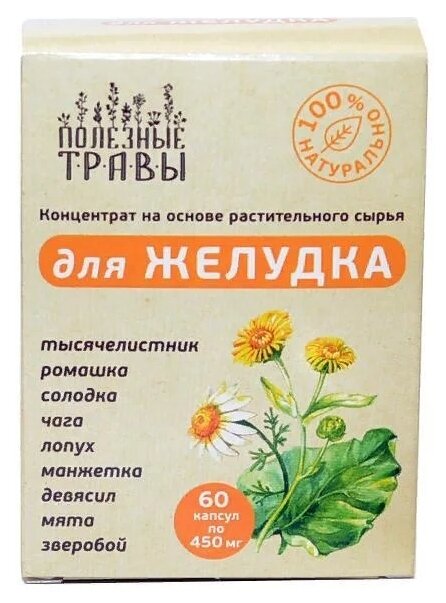 Концентрат ПЧЕЛА и человек Полезные травы для желудка капс. 450 мг, 60 шт.