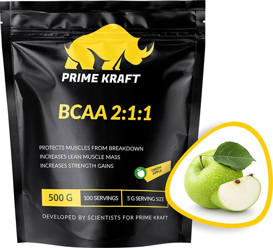 Аминокомплекс, Prime Kraft, BCAA 2:1:1, 500 г, Зеленое яблоко