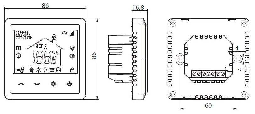 Программируемый электронный комнатный термостат Ридан WT-RB 230V, черный корпус и дисплей, встр. - фото №2
