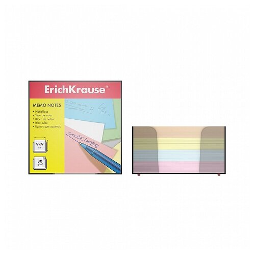 Блок бумаги для записей ErichKrause, 9 x 9 x 5 см, в пластиковом боксе, 80 г/м2, цветной - фотография № 2