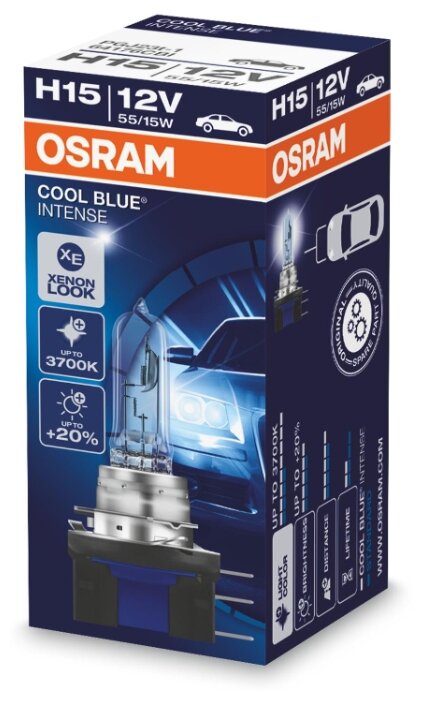 OSRAM лампа H15 12V- 15/55W (PGJ23T-1) (белый яркий свет-голуб.оттен.) COOL BLUE INTENSE 64176CBI